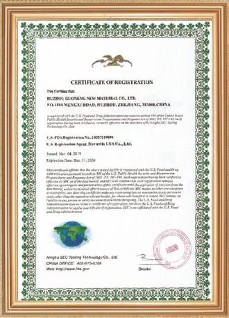 U.S. FDA Certificate of Registration