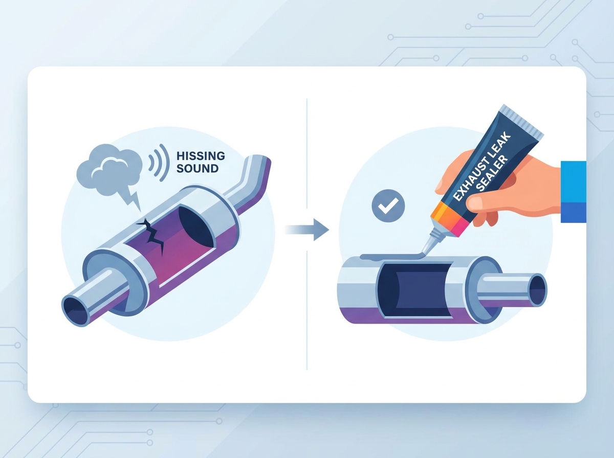 Exhaust leak sealer application on a vehicle exhaust pipe