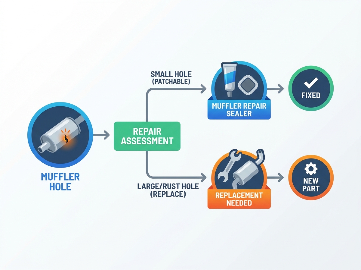 Muffler repair sealer application on exhaust pipe